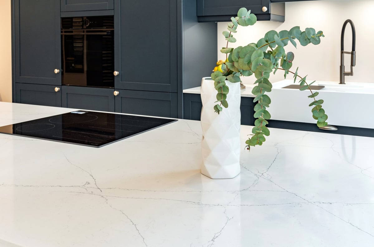 White marble countertop in luxury kitchen
