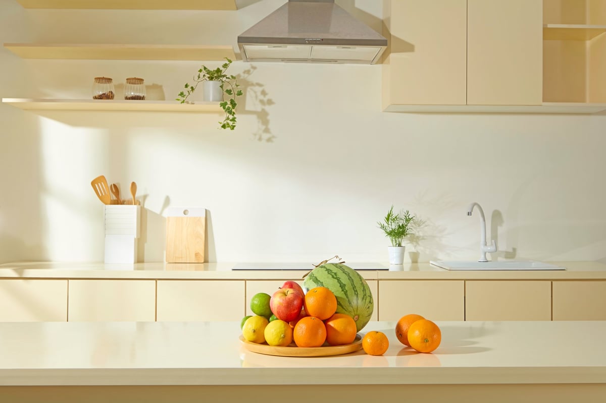 Modern kitchen with marble surfaces