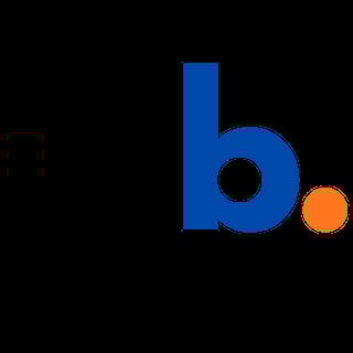 Blue lowercase letter b with a small orange circle to its right on black background