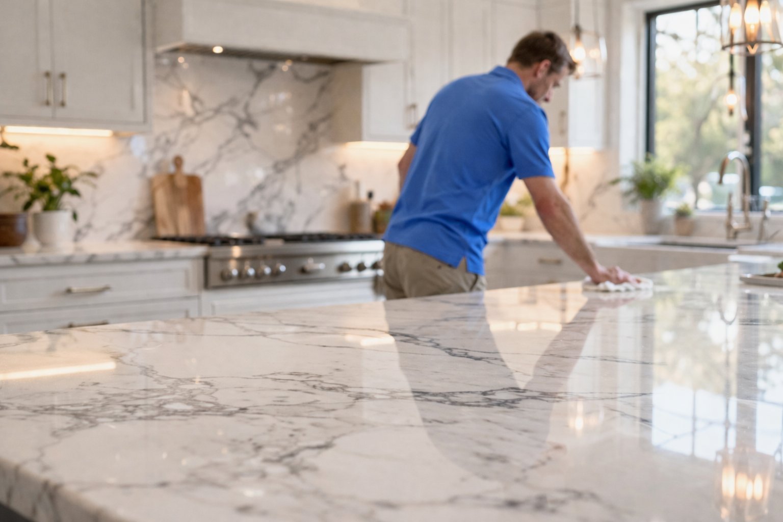 Marble restoration professional working in Hicksville NY